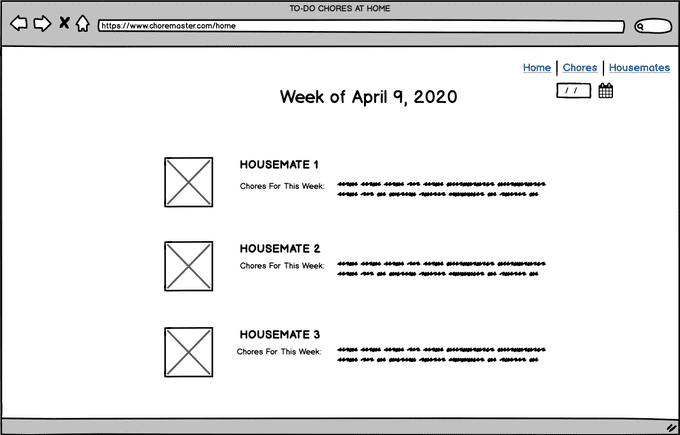 Wireframe of home screen