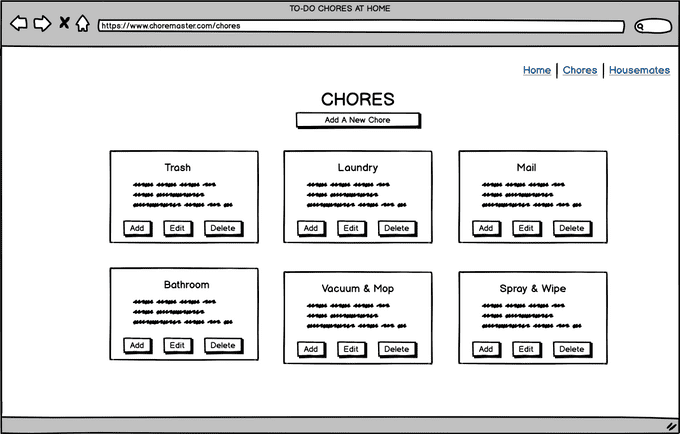 Wireframe of chores screen